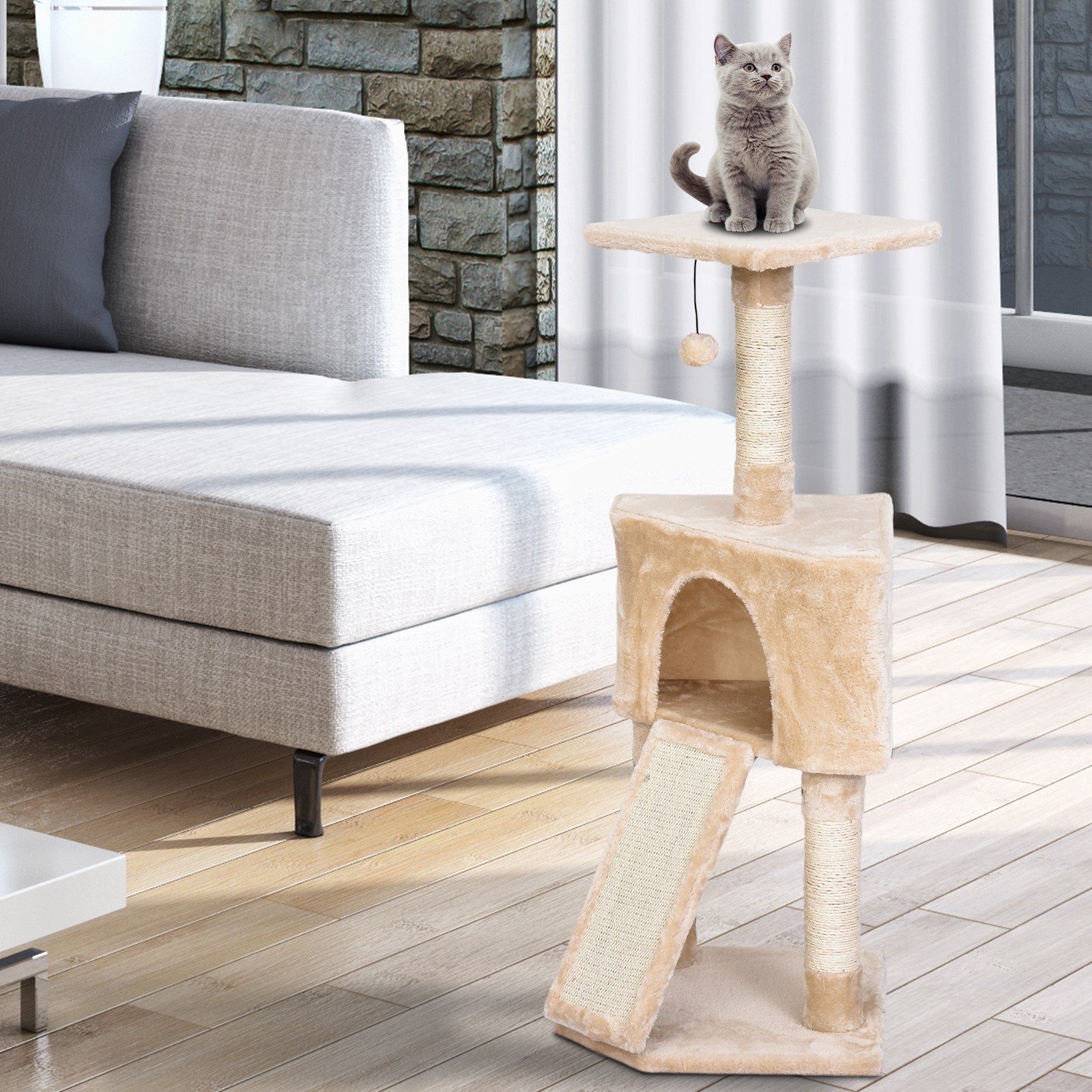 3 Level Cat Tree Sisal Scratching Post Perch Condo Ladder Cat Furniture 98Hcm eBay